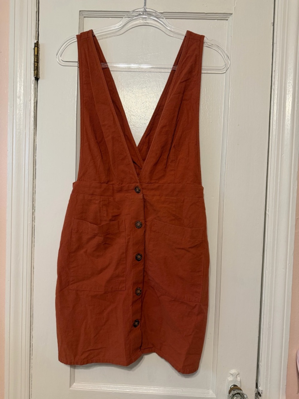 Rust Button-Front Women's Pinafore Dress